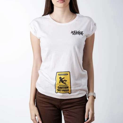 women's T-shirt Pitcha CAUTION white