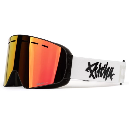Pitcha XC3 white POW / full revo red ski goggles