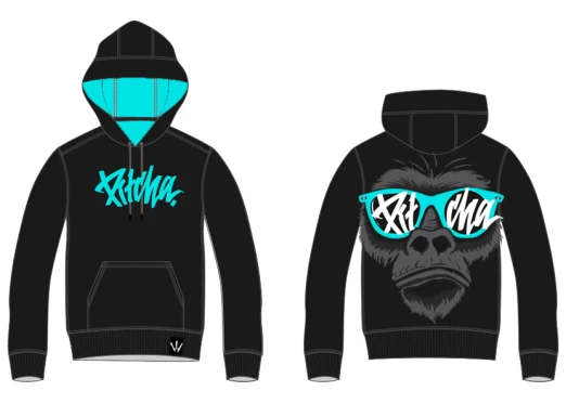 Hoodie Pitcha GORILLA black/turquiose